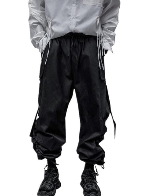 "Pure Black Ribbon" Cargo Pants - Anagoc