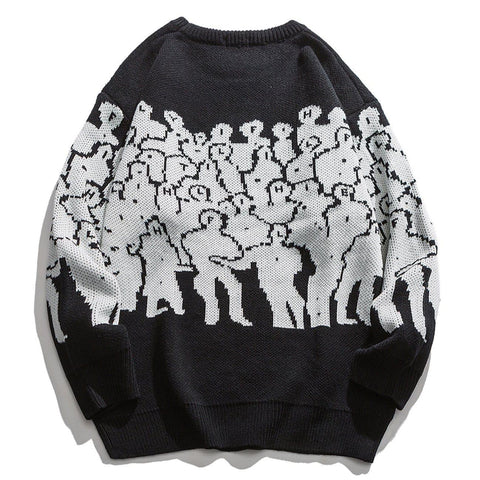 Crowd Print Knitted Sweater - Anagoc