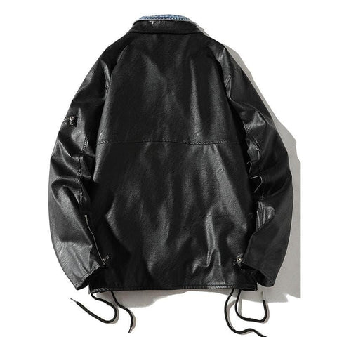 Ribbon Denim Leather Jacket - Anagoc