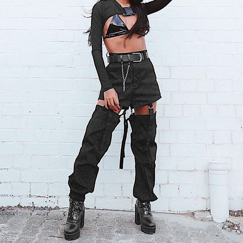 Combat Removable Buckle Hollow Out Pants - Anagoc