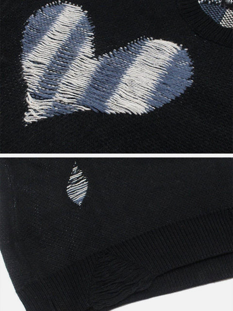 Dark Love Ripped Knitted Sweater - Anagoc