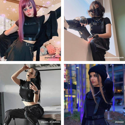 Techwear Slim Ribbons Short Sleeve T-shirt - Anagoc