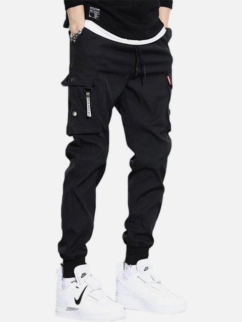 Solid Color Pockets Fleece Cargo Pants - Anagoc