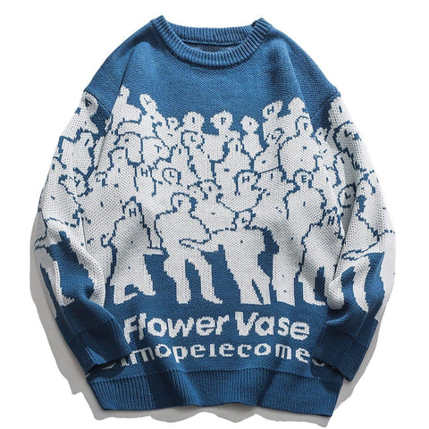 Crowd Print Knitted Sweater - Anagoc