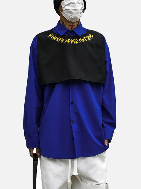 Fake Two Personalized Patchwork Embroidery Long Sleeve Shirt - Anagoc