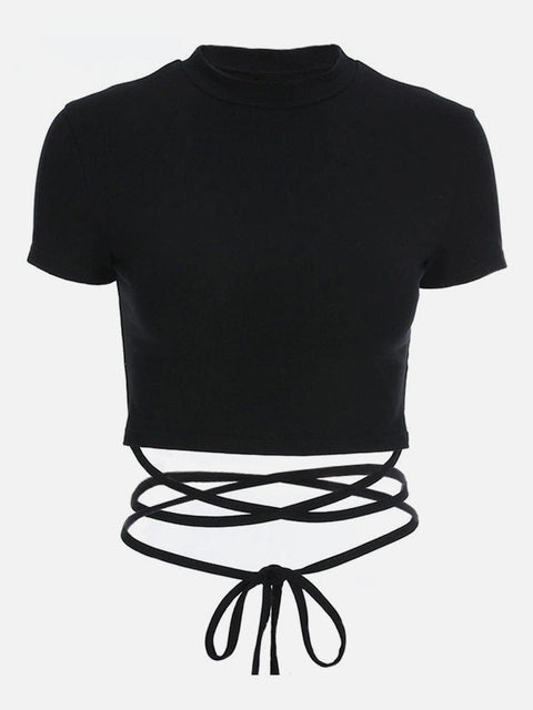 Cross Straps Short Sleeve T Shirt - Anagoc