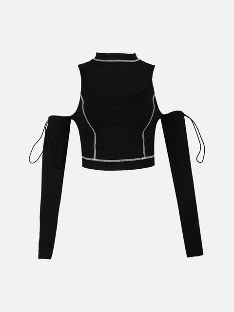 Sexy Cropped Navel Long Sleeve Shoulder T-Shirt - Anagoc