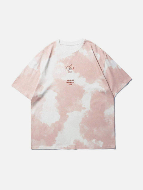 Blue Sky Puzzle Print Cotton Tee - Anagoc