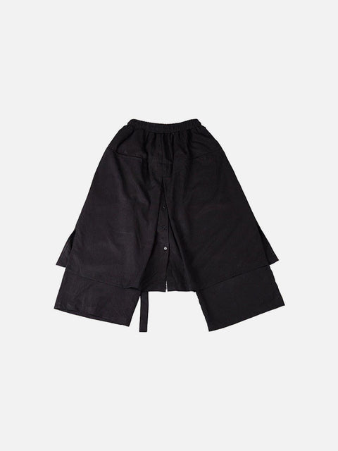 Dark Fake Two Bandage Cropped Culottes Pants - Anagoc