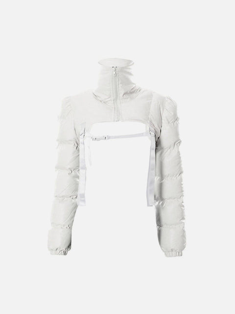 Techwear Solid Ribbons Turtleneck Cropped Winter Coat - Anagoc