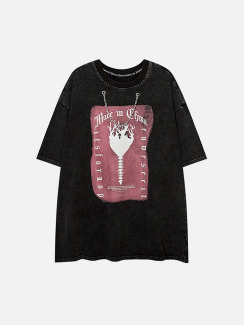 Washed Skeleton Torch Letters Graphic Tee - Anagoc