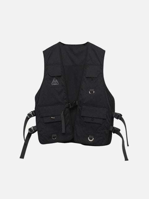 Function Ribbons Buckle Cardigan Vest - Anagoc