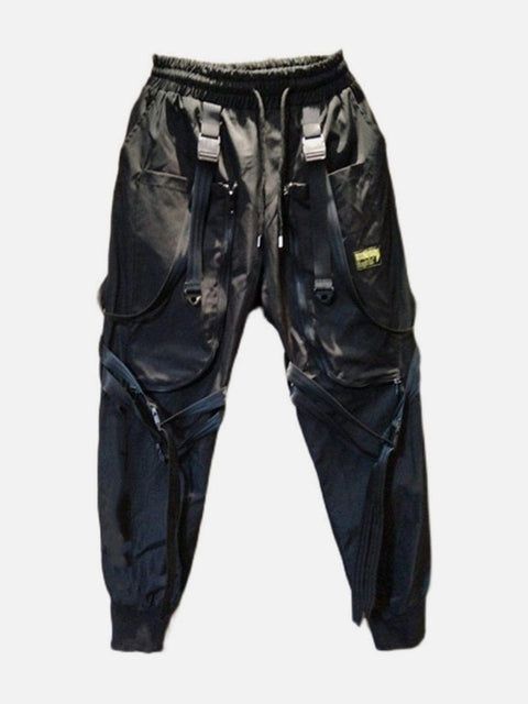 Zipper Pockets Multi Ribbons Cargo Pants - Anagoc