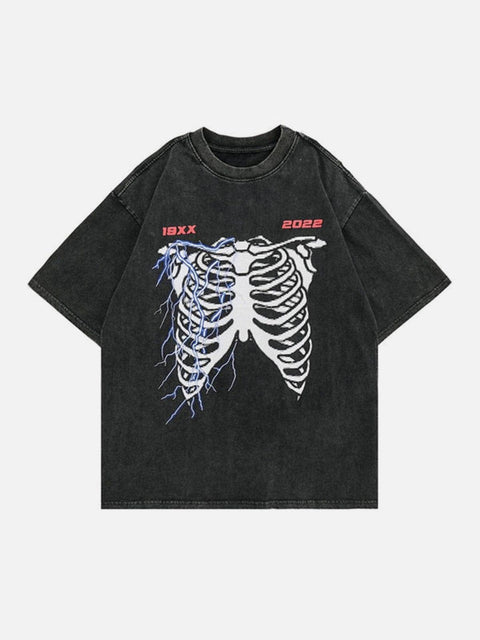 Washed Lightning Bone Graphic Tee - Anagoc