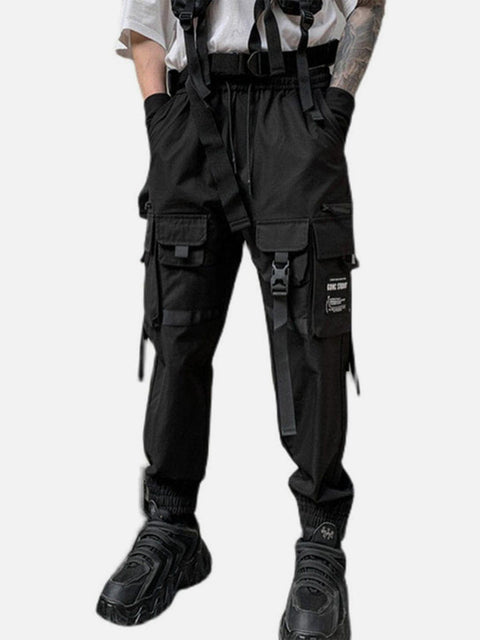 Multi Pockets Ribbons Cargo Pants - Anagoc