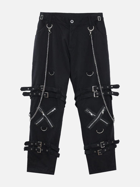 Punk Metal Buckle Chain Pants - Anagoc