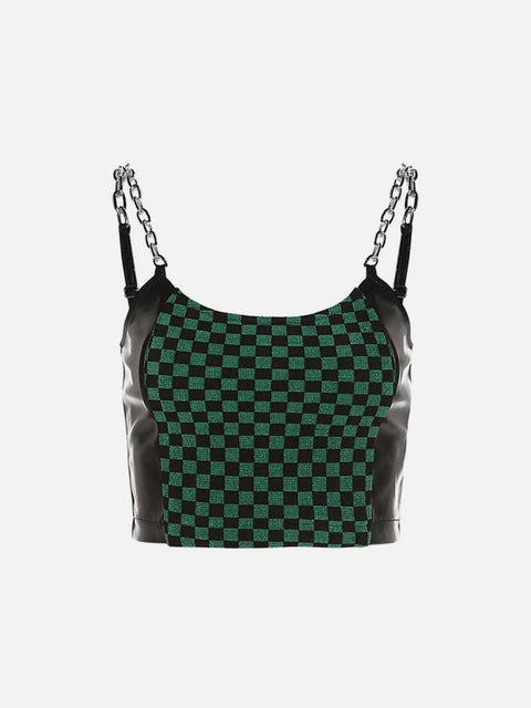 Chain Plaid PU Vest - Anagoc