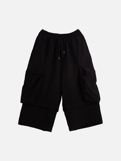Dark Patchwork Fake Two Oversized Ankle-length Pants - Anagoc