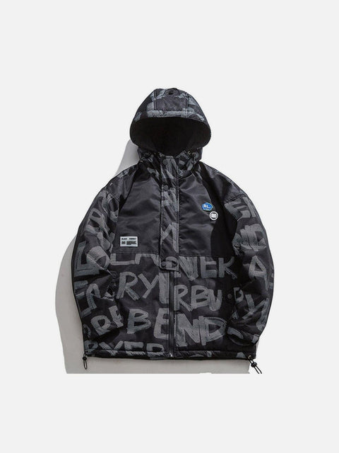 Patchwork Print Mesh Winter Down Coat - Anagoc