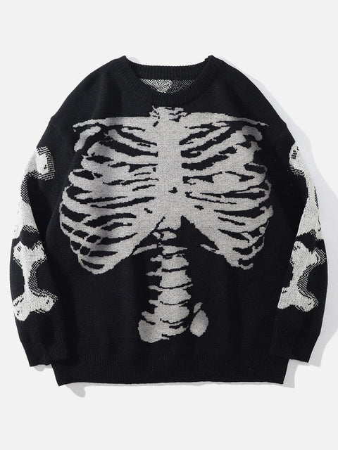 Skeleton Print Knit Sweater - Anagoc