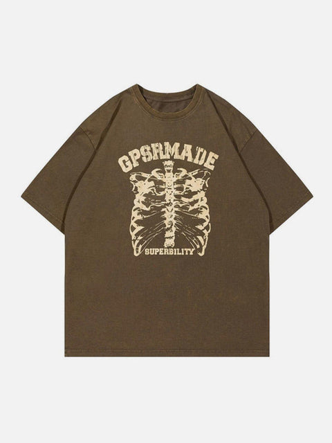 Skeleton Washed Graphic Tee - Anagoc