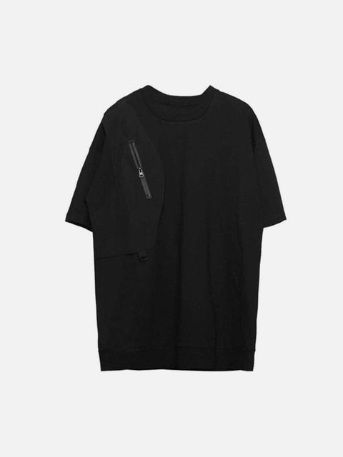Dark Functional Zipper Patchwork Tee - Anagoc