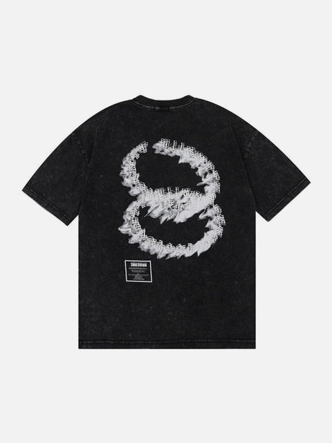 Letter Ferrule Washed Cotton Graphic Tee - Anagoc