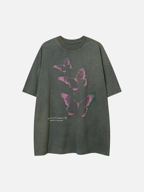Punk Butterfly Graphic Washed Tee - Anagoc