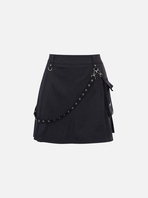 Dark Punk Irregular Pockets Skirt - Anagoc