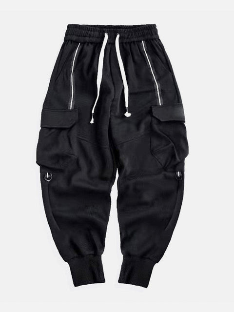 Multi Pockets Drawstring Screw Thread Pants - Anagoc