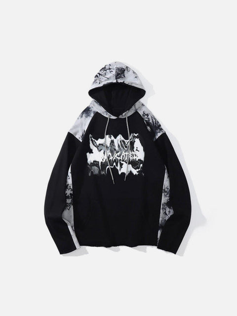 Ink Tie-dye Stitching Oversized Washed Hoodie - Anagoc