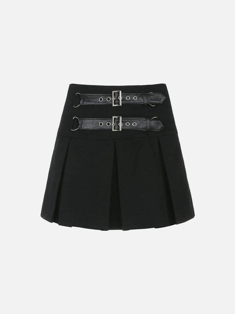 Dark Babes High-waisted Leather Pleated Skirt - Anagoc
