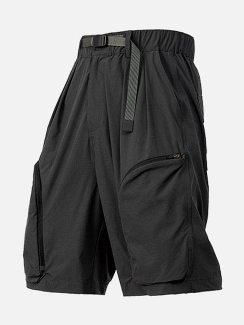 Zip Up Curved Pocket Drawstring Shorts - Anagoc