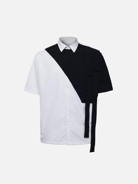 Dark Patchwork Ribbon Shirt - Anagoc