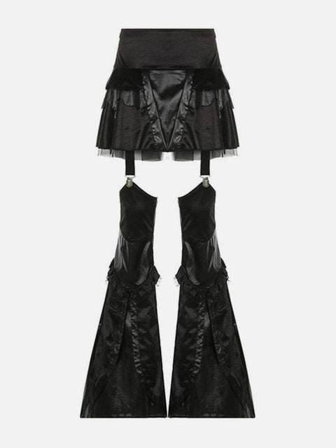 Dark Goth Mesh Panel Flared Pants - Anagoc