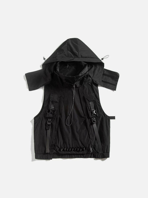 Dark Combat Multi Pockets Hooded Vest - Anagoc