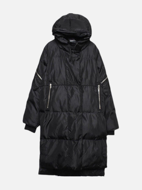 Function Dark Fake Zipper Long Winter Coat - Anagoc