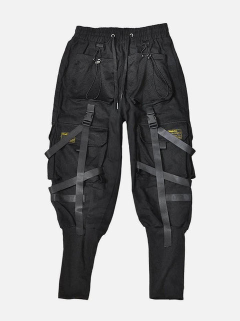 Webbing Dark Black Pants - Anagoc
