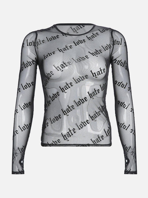 Flocking Letters Perspective Long Sleeve T Shirt - Anagoc