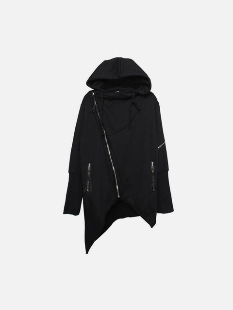 Dark Asymmetric Side Zip Cape Jacket - Anagoc