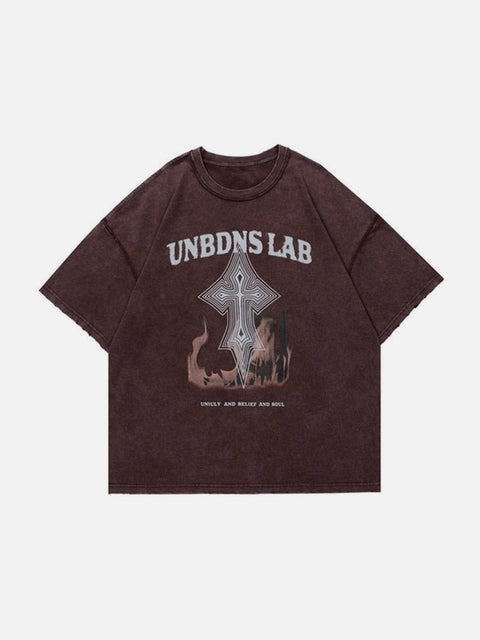 Cross Flame Washed Graphic Tee - Anagoc