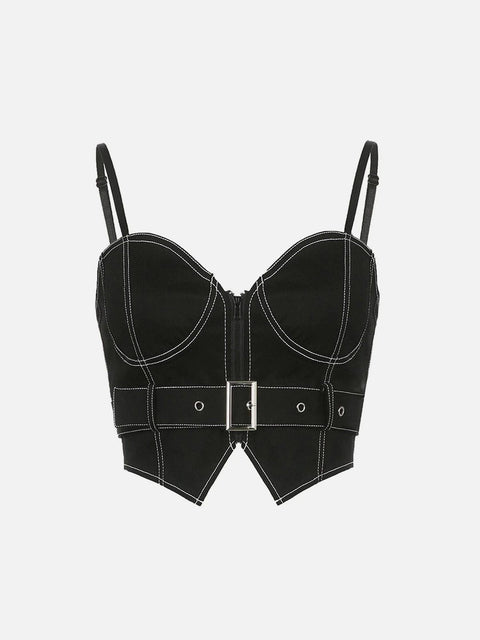 Topstitched Belt Cropped Vest - Anagoc