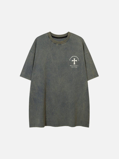 Letters Cross Graphic Tee - Anagoc