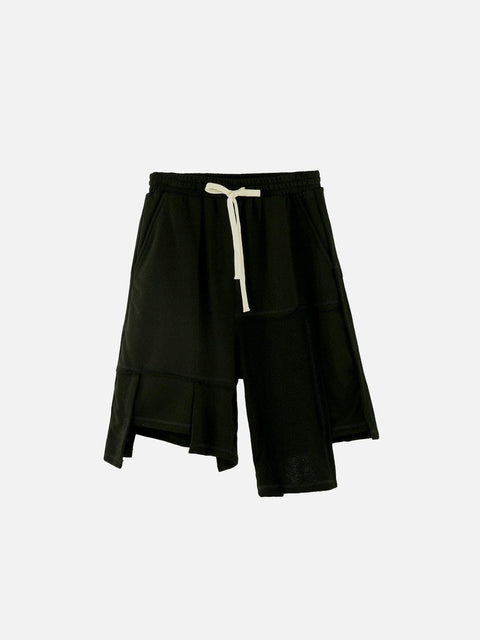 Dark Irregular Patchwork Cotton Shorts - Anagoc