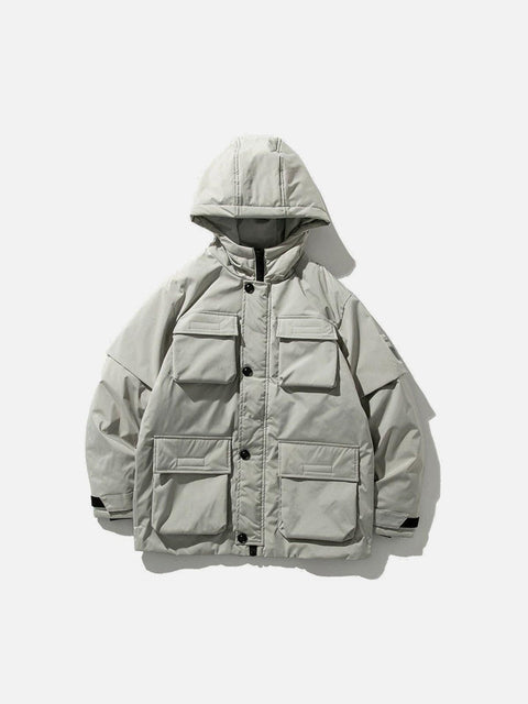 Multi Pockets Hooded Winter Down Coat - Anagoc