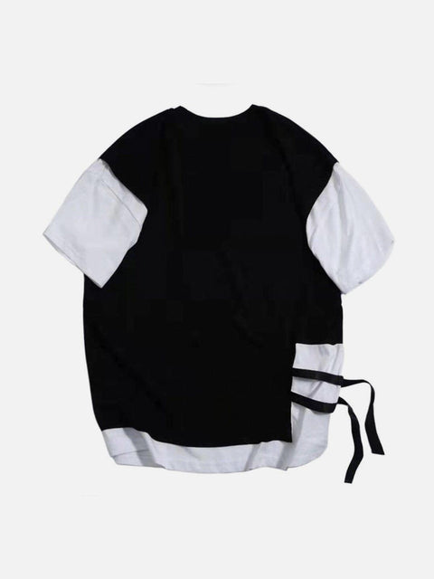 Splicing Single Side Buckle Tee - Anagoc