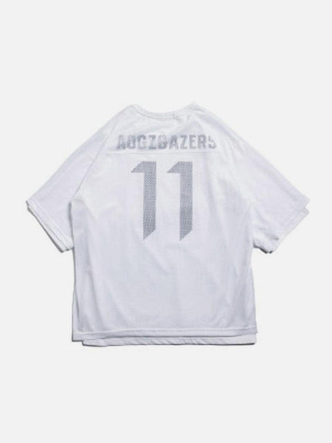 Fake Two Net Patchwork Tee - Anagoc