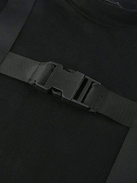 Techwear Slim Ribbons Short Sleeve T-shirt - Anagoc