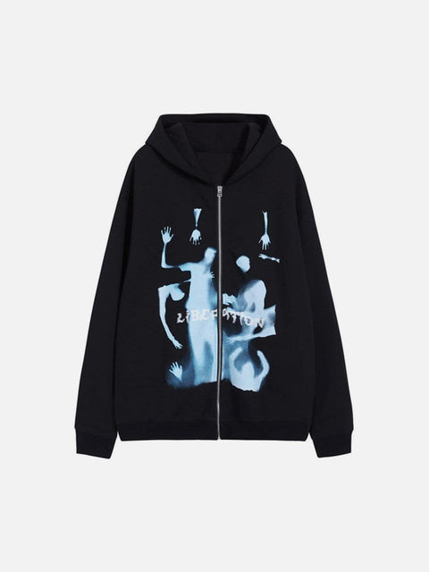 Dark Ghost Fleece Zip Up Hoodie - Anagoc
