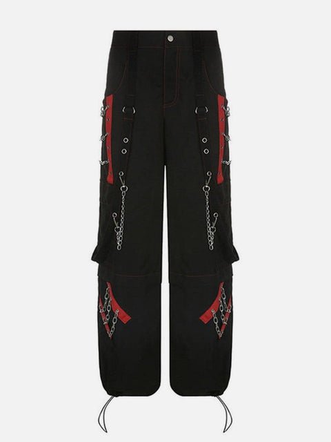 Patchwark Ribbons Chain Pants - Anagoc